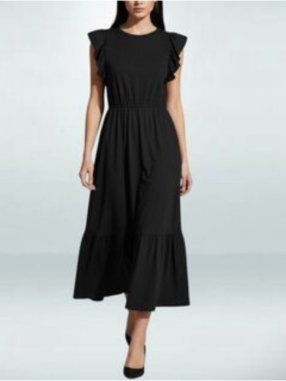 J. Crew | Flutter Sleeve Tiered Midi Dress - 100% Cotton - Classic Black Dress